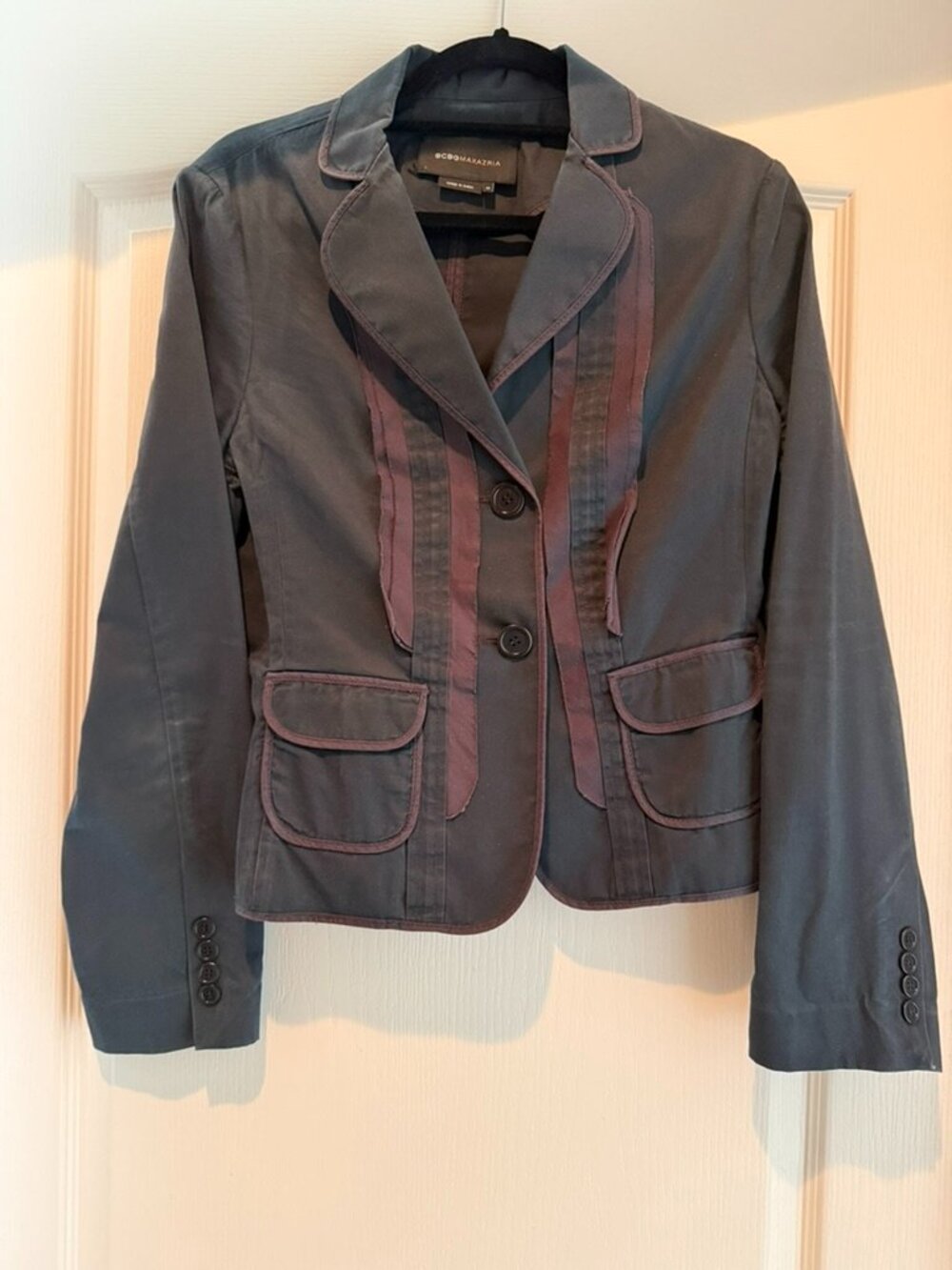 BCBGMaxAzria | Cotton Pleated Ruffle Trim Blazer | Navy | Size: M